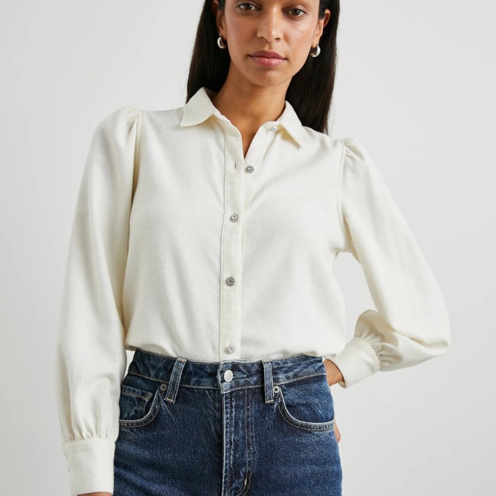 **Cream w different buttons** Rails Angelica Shirt, Size Medium, Off-white/cream